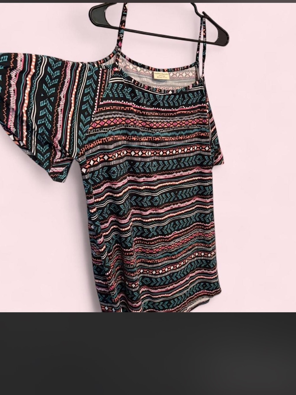 Bobbie Brooks Cold-Shoulder Tribal Stripe Camisole - Black, Teal & Pink